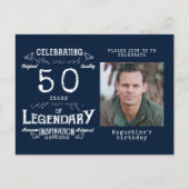 Uitnodigingen 50e verjaardag foto blauw vintage ve (Voorkant)