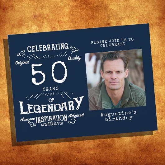 Uitnodigingen 50e verjaardag foto blauw vintage ve