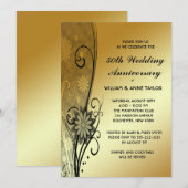 Uitnodigingen 50e verjaardag met gouden bloemenswi (Voorkant / Achterkant)