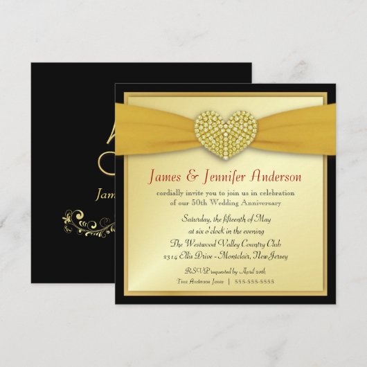Uitnodigingen 50e verjaardagsfeest Elegant Hart (Voorkant / Achterkant)