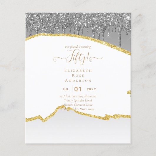 Uitnodigingen 50e verjaardagsfeest Glitters Glamou (Voorkant)