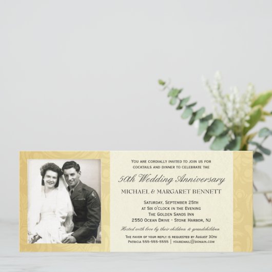 Uitnodigingen 50e verjaardagsjubileum - Vintage go (Staand voorkant)