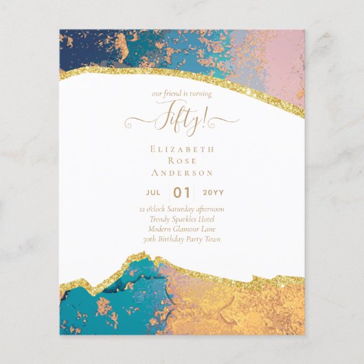 Uitnodigingen 50ste verjaardagsfeest Glitters Glam (Voorkant)