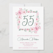 Uitnodigingen 55e verjaardag Bloemig Elegant Roze (Voorkant)