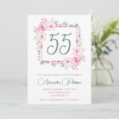 Uitnodigingen 55e verjaardag Bloemig Elegant Roze (Staand voorkant)