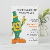 Uitnodigingen 75e verjaardag Bier Grappig Vintage (Staand voorkant)