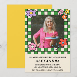 Uitnodigingen 75e verjaardag Retro Groovy Bloemen