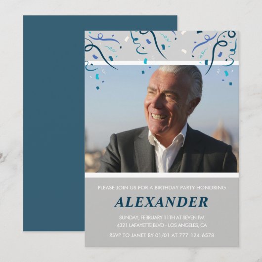 Uitnodigingen 75ste verjaardag Mannen Confetti Fot (Voorkant / Achterkant)