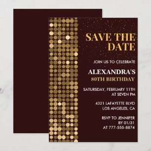 Uitnodigingen 80ste verjaardag Save the date Goud