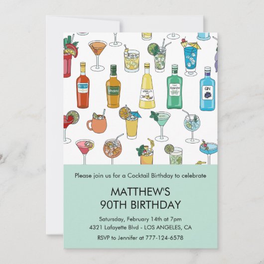 Uitnodigingen 90ste verjaardag Cocktail Modern (Voorkant)
