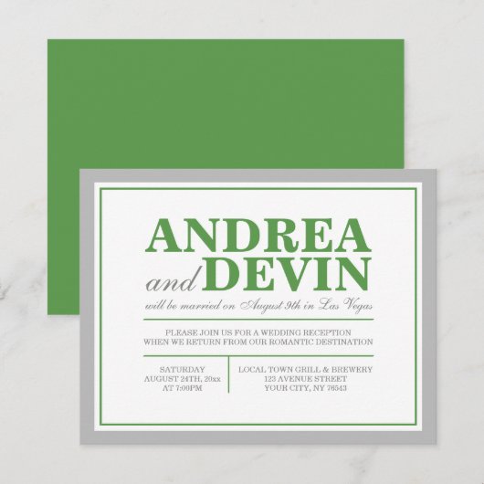 Uitnodigingen alleen voor Gray & Green bruiloftsre (Voorkant / Achterkant)