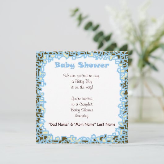 Uitnodigingen Baby Boy Baby shower Blue Brown-kaar (Staand voorkant)