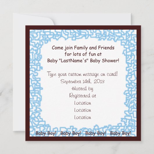 Uitnodigingen Baby Boy Baby shower Blue Brown-kaar (Achterkant)