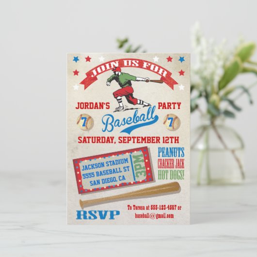 Uitnodigingen  Baseball-verjaardagsfeest (Staand voorkant)