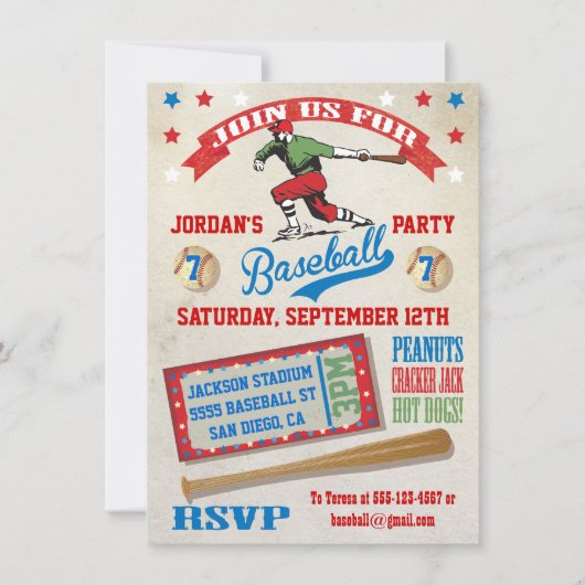 Uitnodigingen  Baseball-verjaardagsfeest (Voorkant)