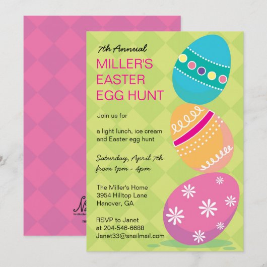 Uitnodigingen bij paaseihunt (Voorkant / Achterkant)