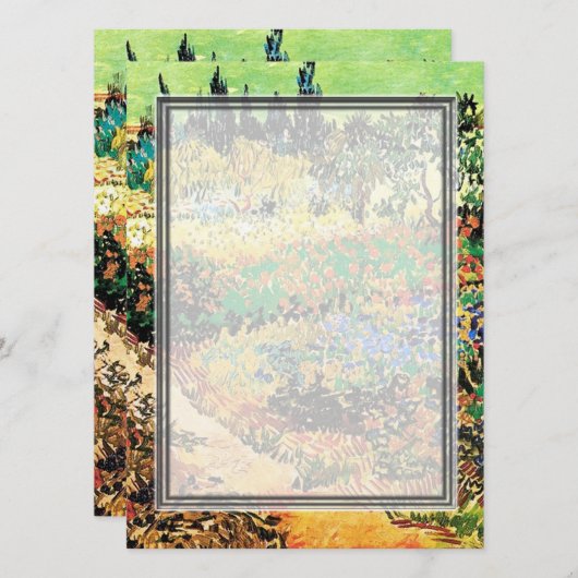 Uitnodigingen. Bloeiende tuin met pad Kaart (Voorkant / Achterkant)