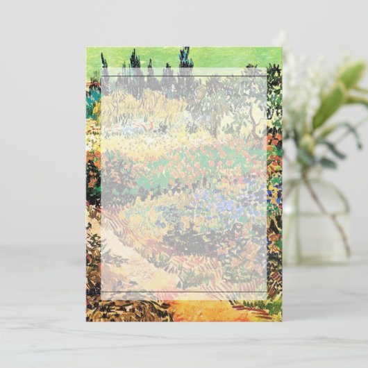 Uitnodigingen. Bloeiende tuin met pad Kaart (Staand voorkant)