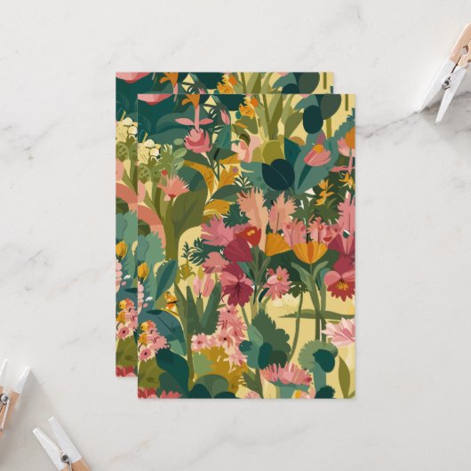 Uitnodigingen Bloomy Gargen patroon (Voorkant / Achterkant in situ)