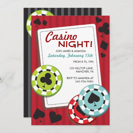 Uitnodigingen casino Night Party (Voorkant / Achterkant)
