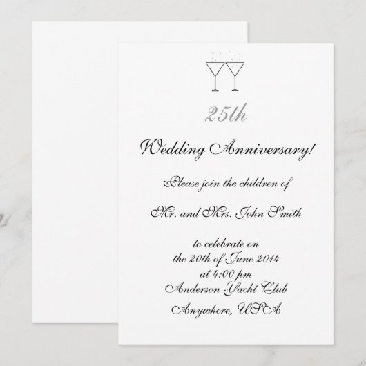 Uitnodigingen "Champagneglazen" (Voorkant / Achterkant)