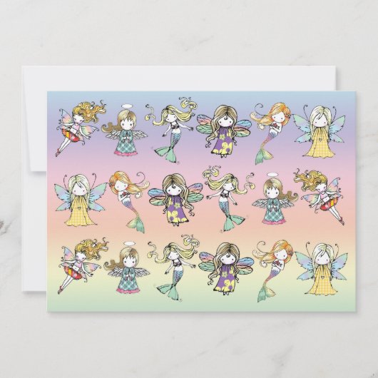 Uitnodigingen Cute Fairy Zeemeermin Engel Feestje (Voorkant)