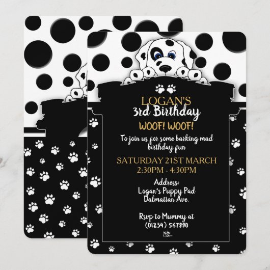 Uitnodigingen Dalmatische Puppy Party (Voorkant / Achterkant)