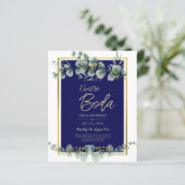 Uitnodigingen De Boda Elegantes Marine Blauw Goud (Staand voorkant)
