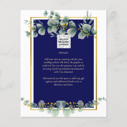 Uitnodigingen De Boda Elegantes Marine Blauw Goud Flyer (Achterkant)
