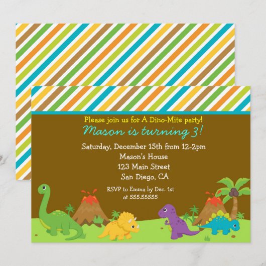 Uitnodigingen Dinosaur Birthday Party (Voorkant / Achterkant)