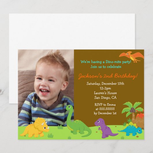 Uitnodigingen Dinosaur Birthday Party (Voorkant / Achterkant)