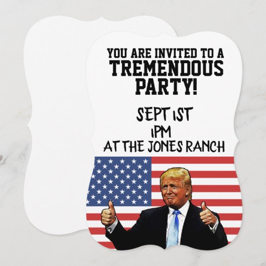 UITNODIGINGEN DONALD TRUMP FEESTJE AANGEPAST (Voorkant / Achterkant)