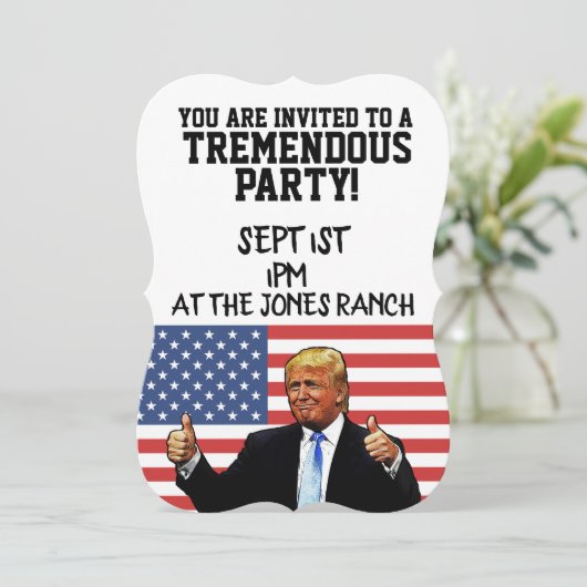 UITNODIGINGEN DONALD TRUMP FEESTJE AANGEPAST (Staand voorkant)