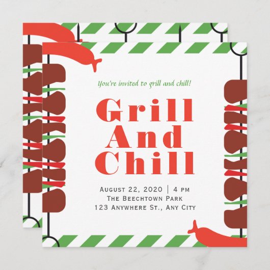 Uitnodigingen en aankondigingen voor grill en chil (Voorkant / Achterkant)