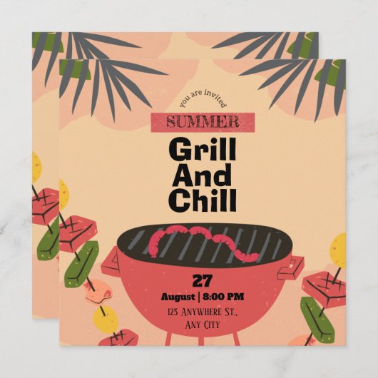 Uitnodigingen en aankondigingen voor grill en chil (Voorkant / Achterkant)
