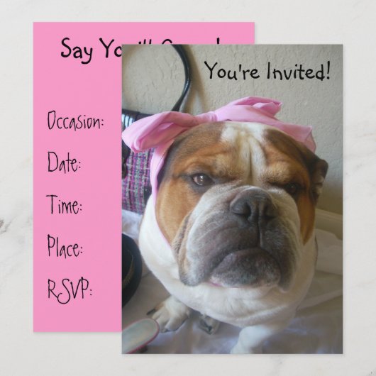 Uitnodigingen Engelse Bulldog Birthday of any occa (Voorkant / Achterkant)