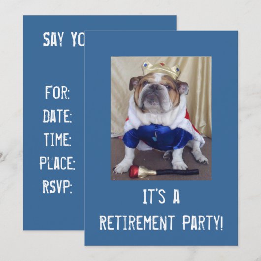 Uitnodigingen Engelse Bulldog Retirement Party (Voorkant / Achterkant)
