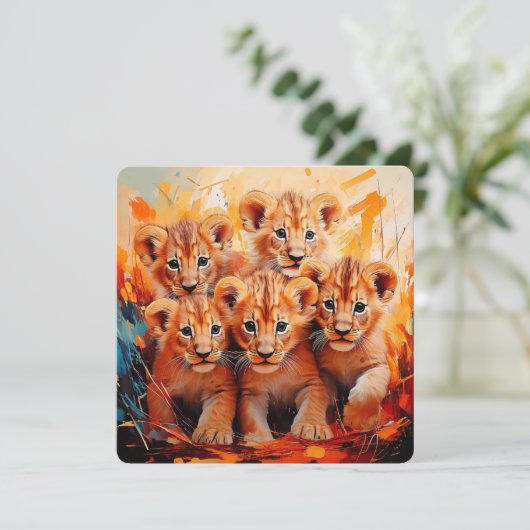 Uitnodigingen - Five Lion Cubs artwork (Staand voorkant)