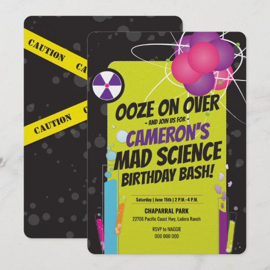 Uitnodigingen | Geboortedag | Mad Science (Voorkant / Achterkant)