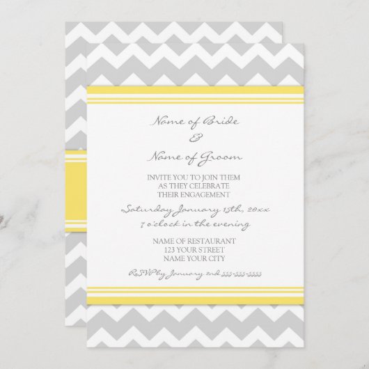 Uitnodigingen Geel Gray Chevron Engagement Party (Voorkant / Achterkant)