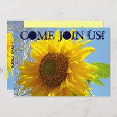 Uitnodigingen Gele Zonnebloemen komen bij ons. (Voorkant / Achterkant)