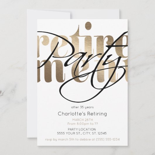Uitnodigingen Golden Glam Retirement Party (Voorkant)