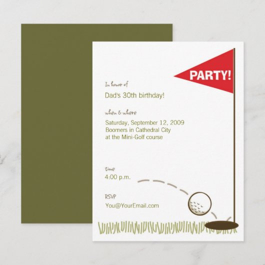 Uitnodigingen Golf Party (Voorkant / Achterkant)