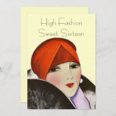 Uitnodigingen Hoogste Mode Sweet Zestien-partijthe (Voorkant / Achterkant)