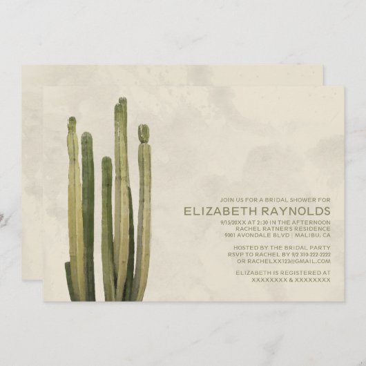 Uitnodigingen in de Bridal van de Cactus van het l (Voorkant / Achterkant)