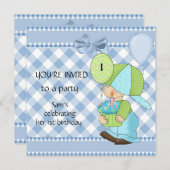 Uitnodigingen jongens 1e verjaardag Blauw Wit Ging (Voorkant / Achterkant)