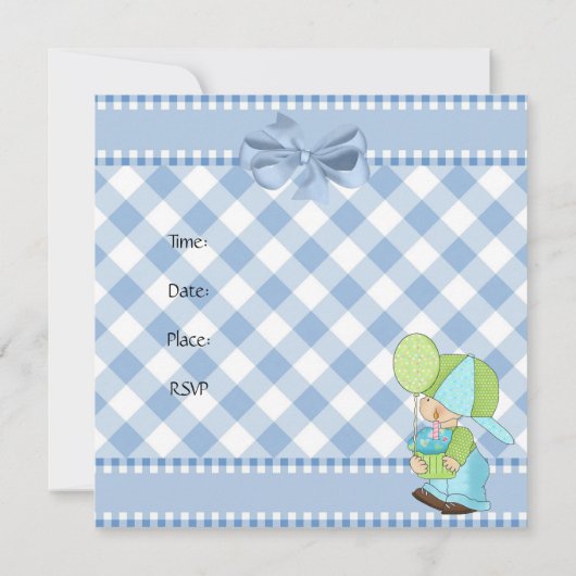 Uitnodigingen jongens 1e verjaardag Blauw Wit Ging (Achterkant)