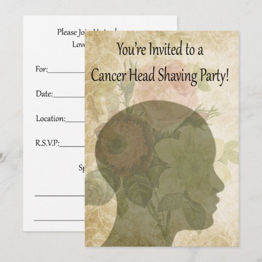 Uitnodigingen, Kankerondersteuning Hoofd Scheerpar Kaart (Voorkant / Achterkant)