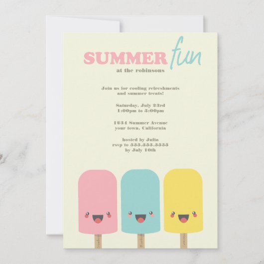 Uitnodigingen Kawaii Ice Lolly Trio Summer Party (Voorkant)