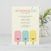 Uitnodigingen Kawaii Ice Lolly Trio Summer Party (Staand voorkant)